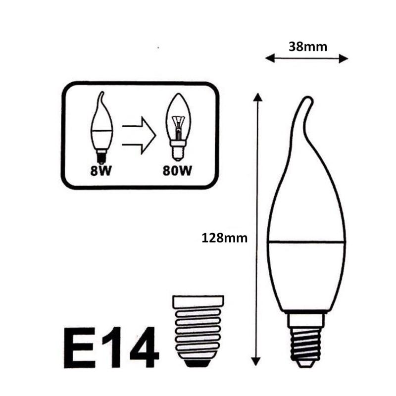 Ampoule E14 LED Flamme 8W 220V Ø38mm (Pack de 10)