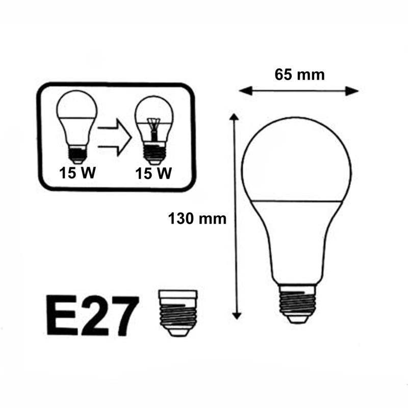 E27 LED -lamp 15W 220V A65