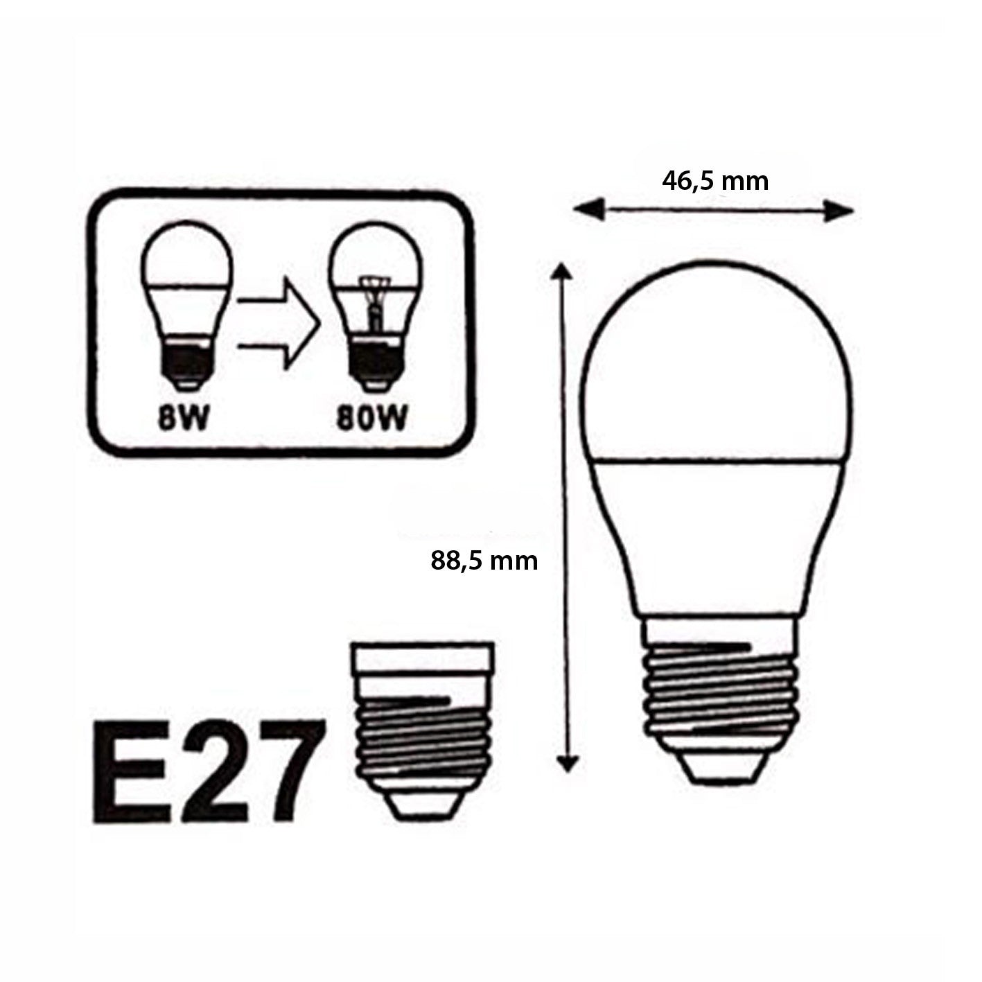 Ampoule E27 LED 8W 220V G45 300° (Pack de 10)