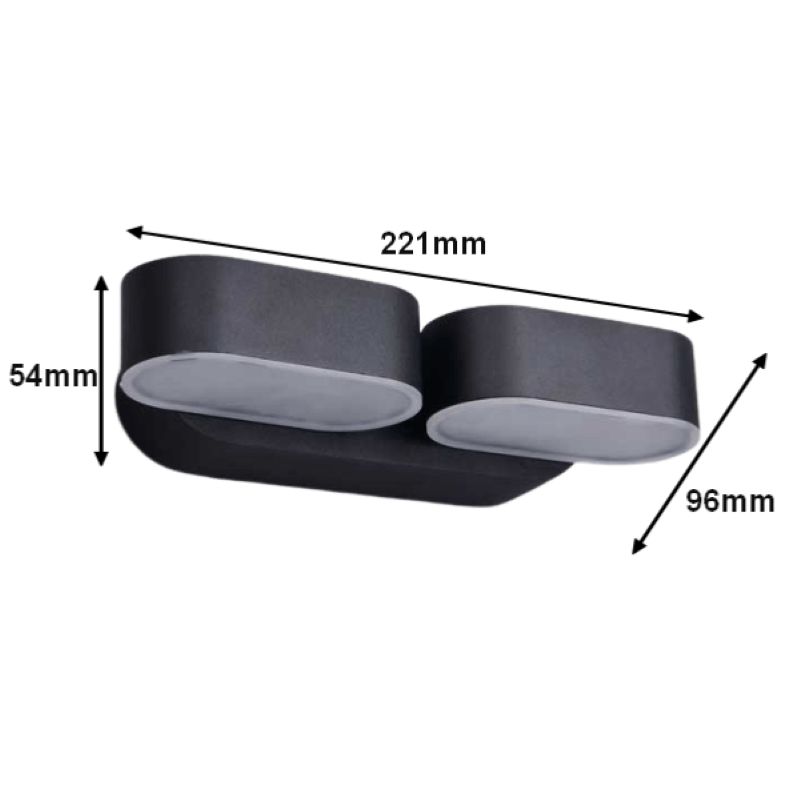 Applique Murale LED 2x6W IP54 Orientable Noir