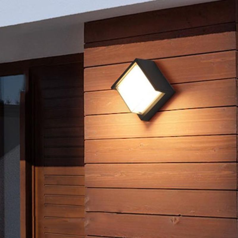 LED wall light 15W black square IP65 with cache