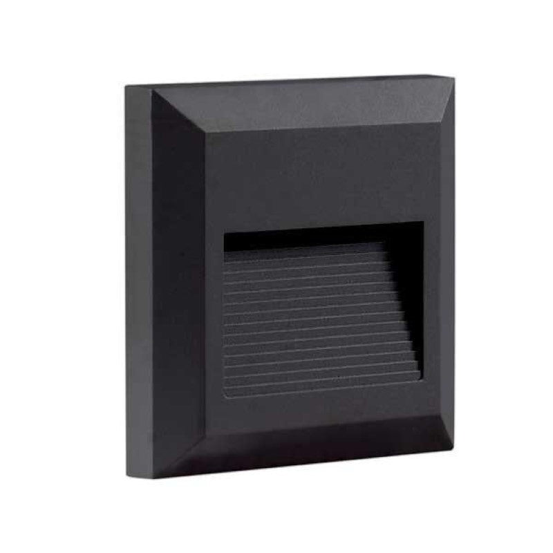 Balise LED Saillie Carrée 2W 220V 55° Noir IP65 pour Escalier