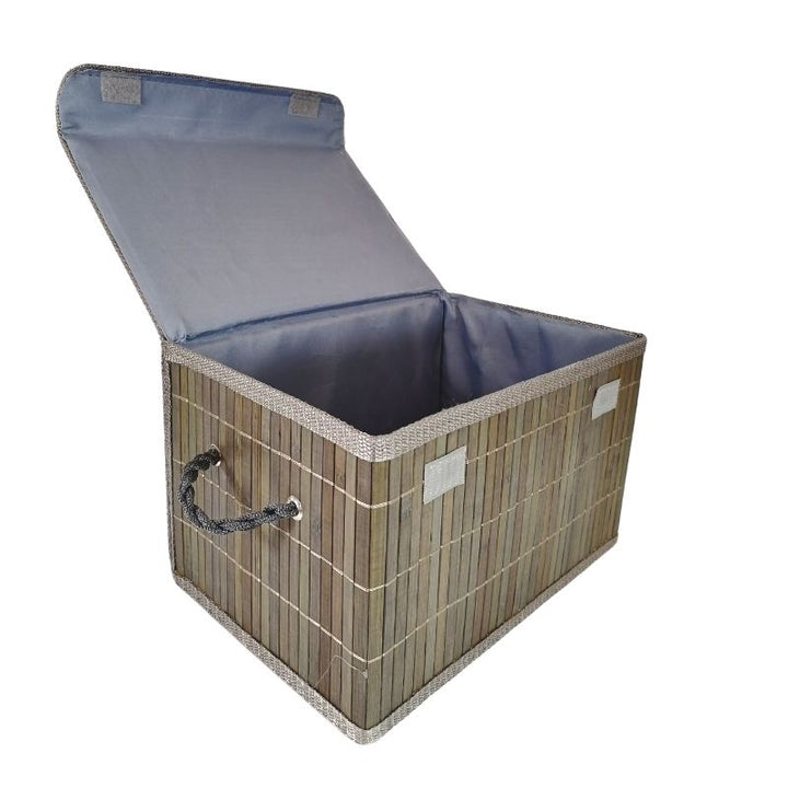 Aufbewahrungsbox mit Deckel und Bambusgriff – GRAU