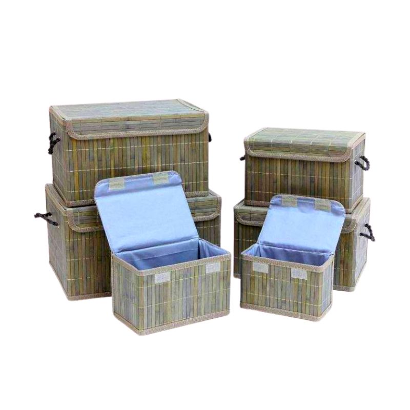 Caja de almacenamiento con tapa y mango de bambú - gris