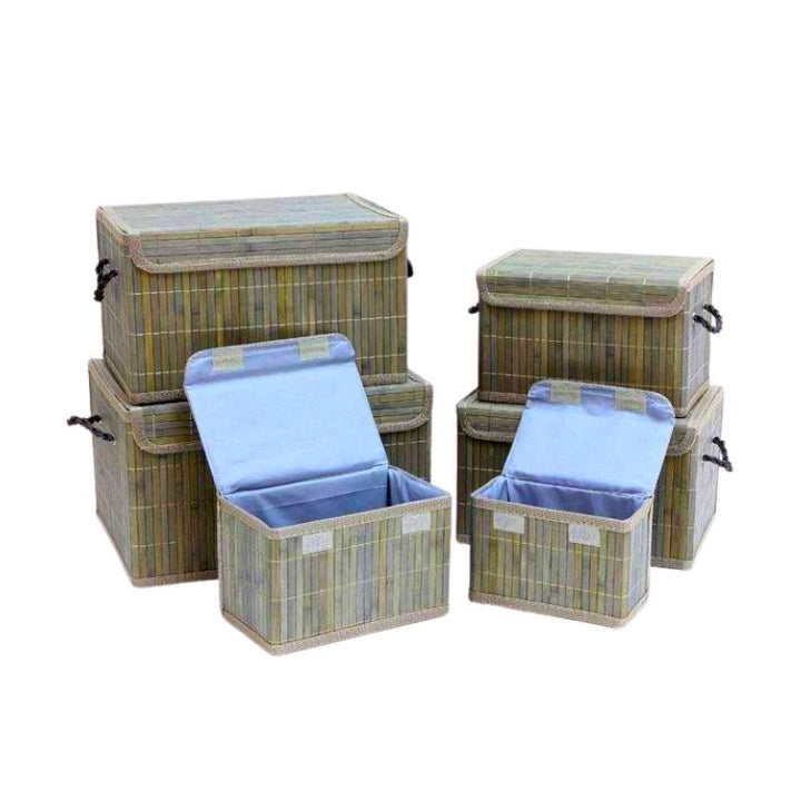 Storage box with lid and bamboo handle - gray
