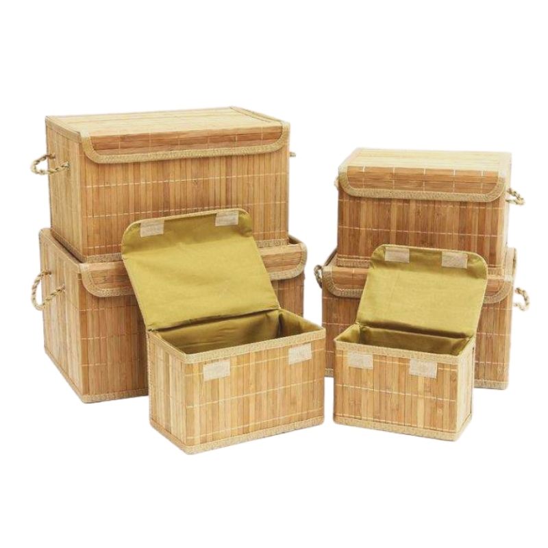 Boîte de Rangement avec couvercle et anse en bambou - NATUREL
