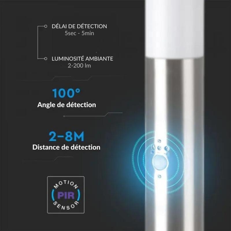 Borne de Jardin Acier Inoxydable avec Détecteur 110cm Gris pour Ampoule E27 IP44