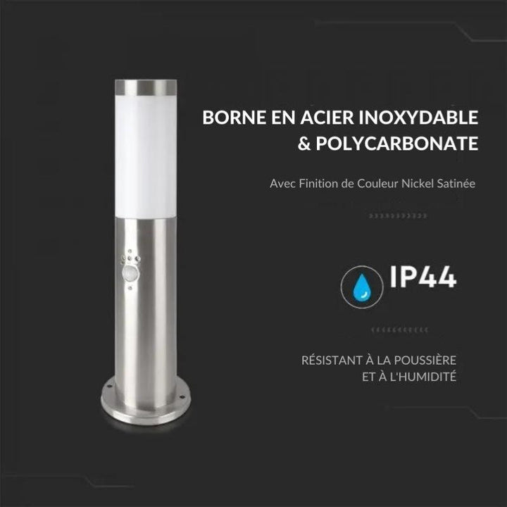 Borne de Jardin Acier Inoxydable avec Détecteur 45cm Gris pour Ampoule E27 IP44