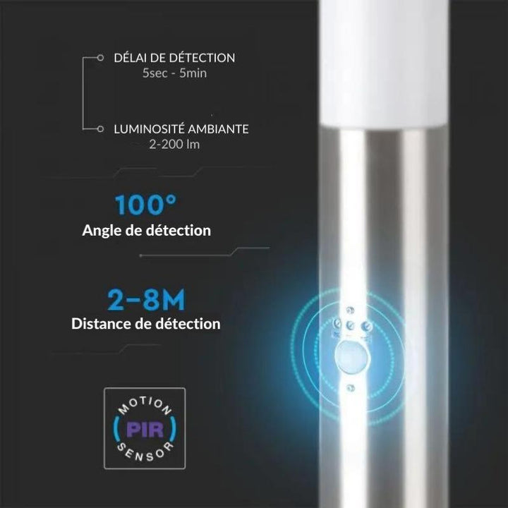 Borne de Jardin Acier Inoxydable avec Détecteur 80cm Gris pour Ampoule E27 IP44