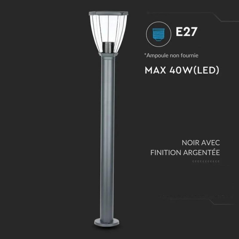 Borne de Jardin Lanterne Noire 80cm pour Ampoule E27 IP44