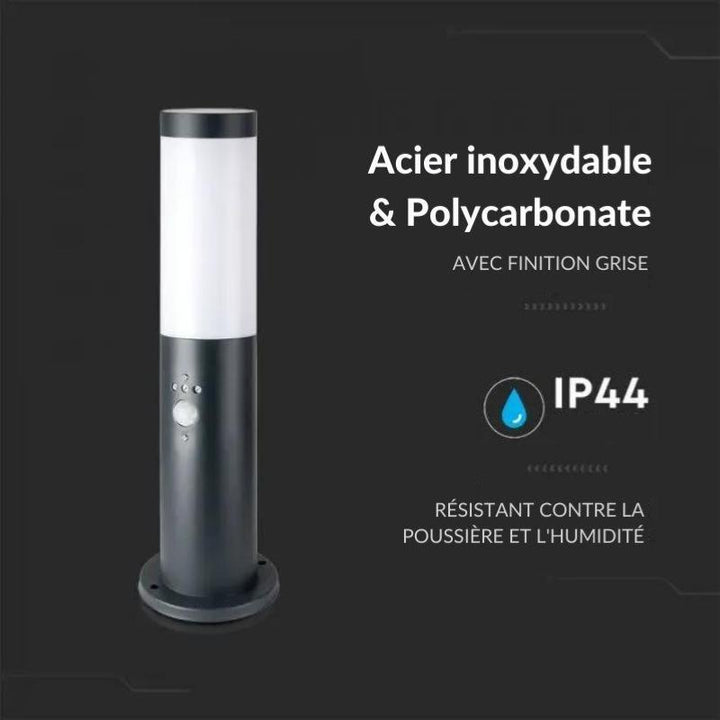 Borne de Jardin Acier Inoxydable avec Détecteur 80cm Noir pour Ampoule E27 IP44
