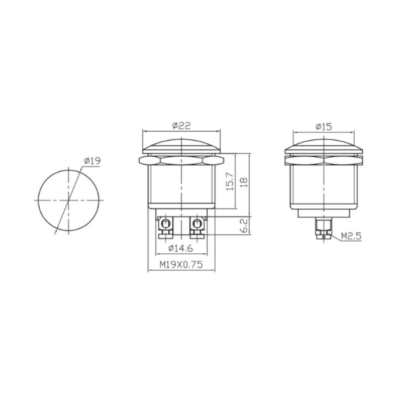 Bouton Poussoir Métallique 2A 250V Chrome