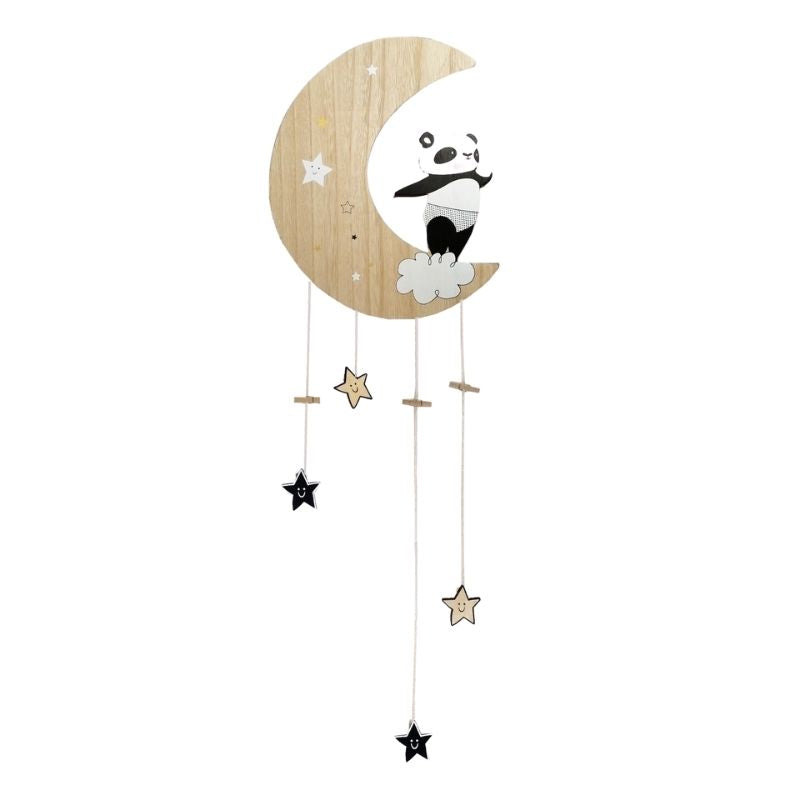 Wooden Wall Decoration Moon and Panda 30.5x1.3x87cm