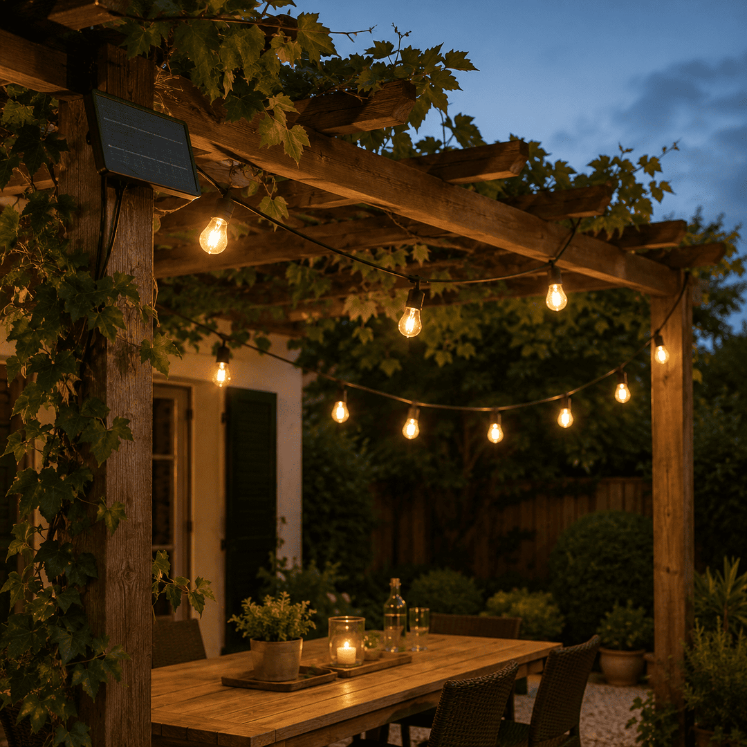 Guirlande Guinguette Solaire LED 10M 10pcs 3W - Câble Noir