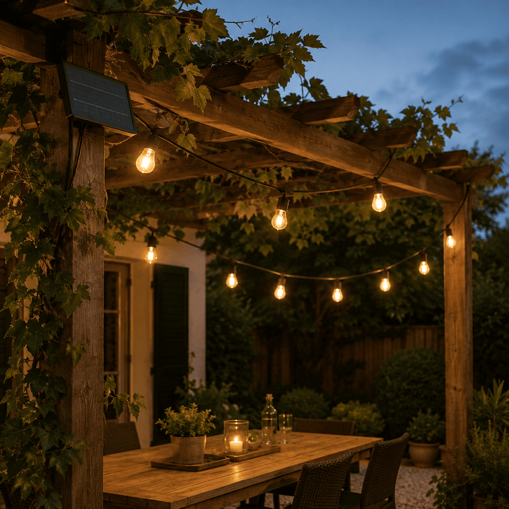 Guirlande Guinguette Solaire LED 10M 10pcs 3W - Câble Noir