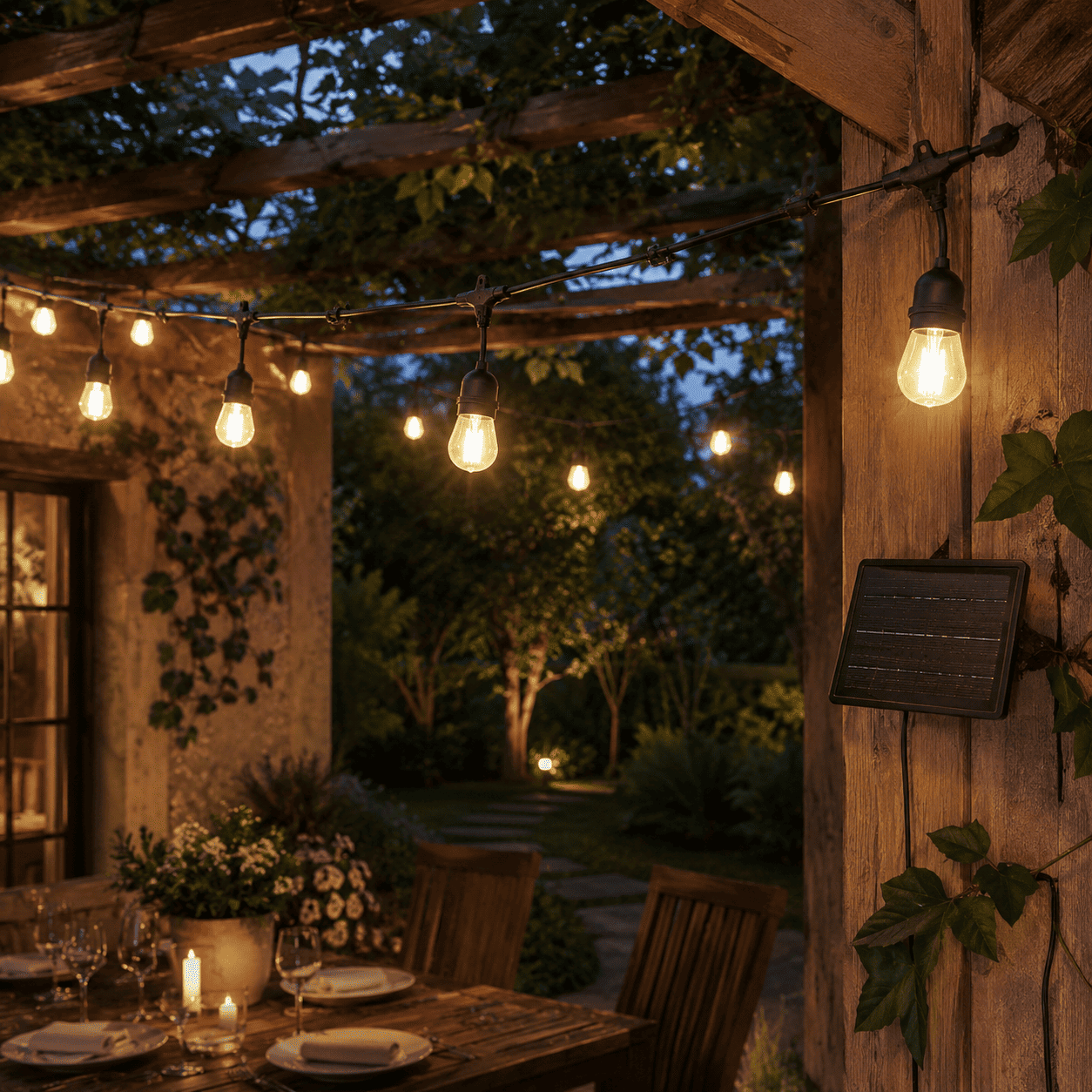 Guirlande Guinguette Solaire LED 10M 10pcs 3W - Câble Noir