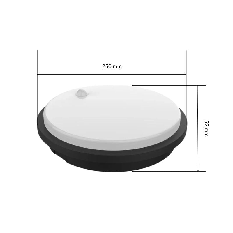 Pack de 10 - Hublot LED Extérieur Rond 10W IP54 Noir avec détecteur de mouvement