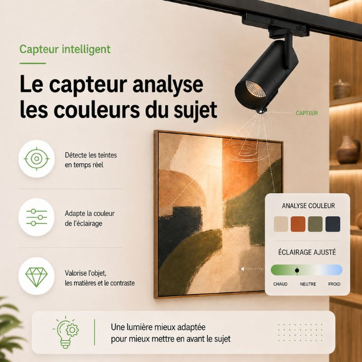 Spot LED sur Rail Triphasé Intelligent IA 35W CCT 50° Blanc