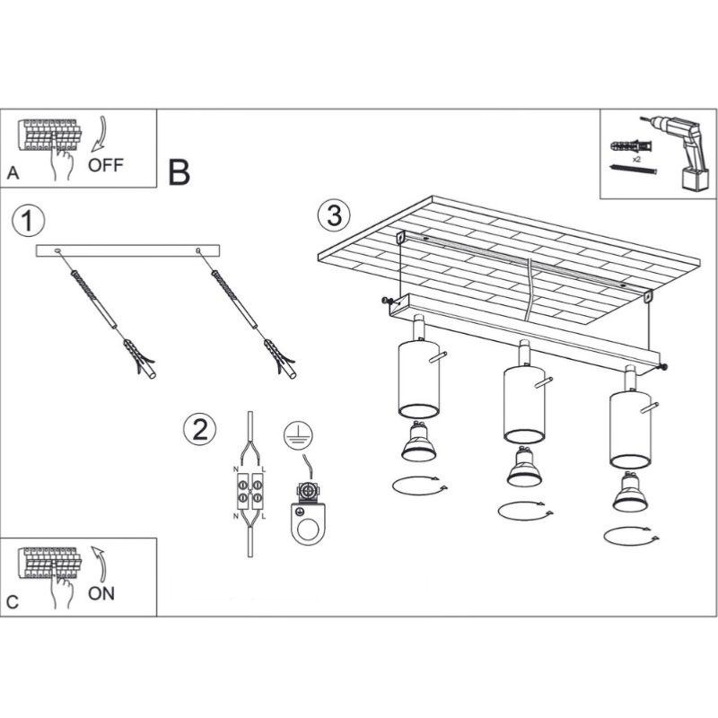 Plafonnier 3 Spots Orientables Bois pour Ampoule GU10