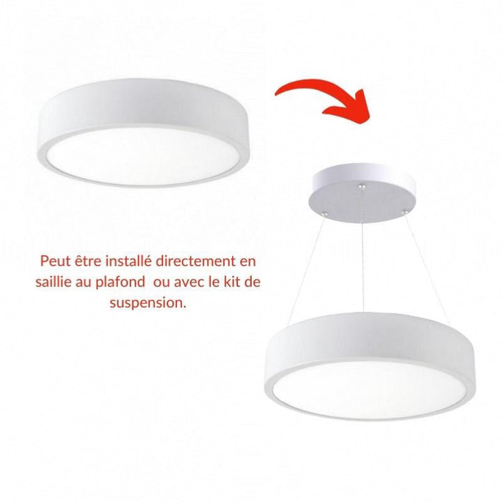 Kit Plafonnier LED 18W 25cm Blanc avec Kit de Suspension