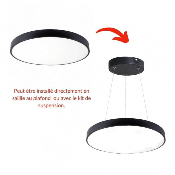 Kit Plafonnier LED 30W 40cm Noir avec Kit de Suspension