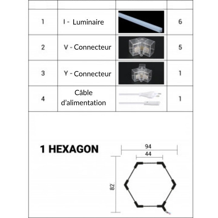 Kit 1 éclairage LED Hexagonal 42W - 120lm/W