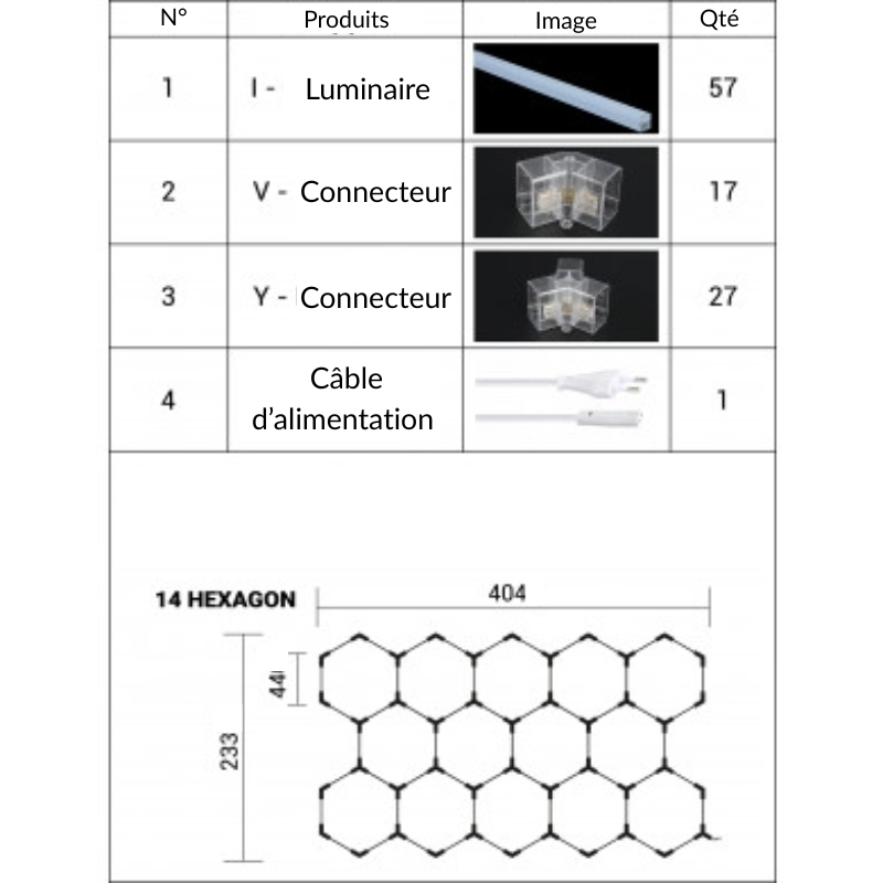 Kit 14 éclairages LED Hexagonal 456W - 120lm/W