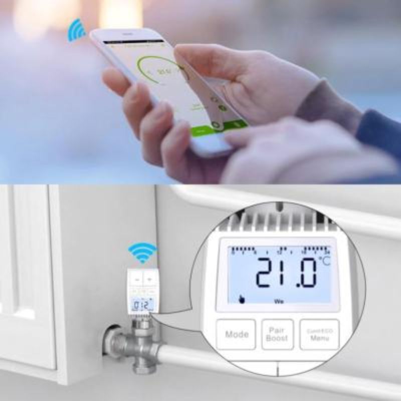 Kit de Têtes Thermostatiques Connectées Universelle avec Ecran LCD + Passerelle ZigBee (Kit 4 têtes + 1 passerelle)