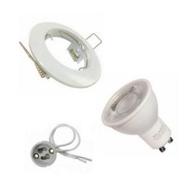 Kit Spot LED GU10 encastrable Rond BLANC avec une ampoule 8W (Pack de 10)