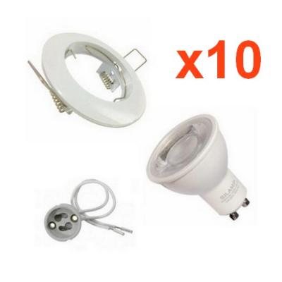 Kit Spot LED GU10 encastrable Rond BLANC avec une ampoule 8W