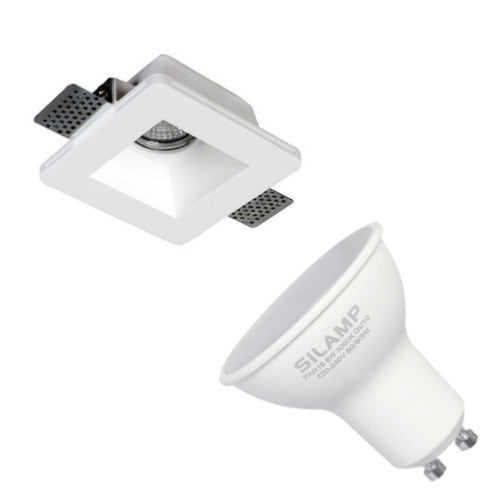 Kit Support Spot GU10 LED Carré Blanc 120x120mm avec Ampoule LED 6W