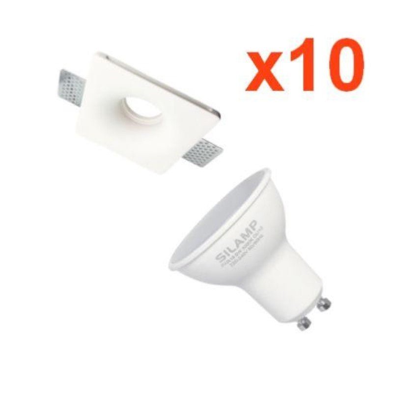 Kit Support Spot GU10 LED Carré Blanc Ø120mm avec Ampoule LED 6W