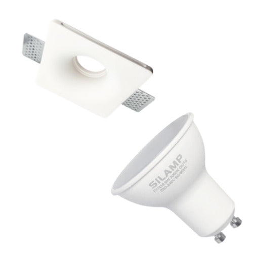 Weißes quadratisches GU10-LED-Spot-Halterungsset Ø120 mm mit 6-W-LED-Glühbirne