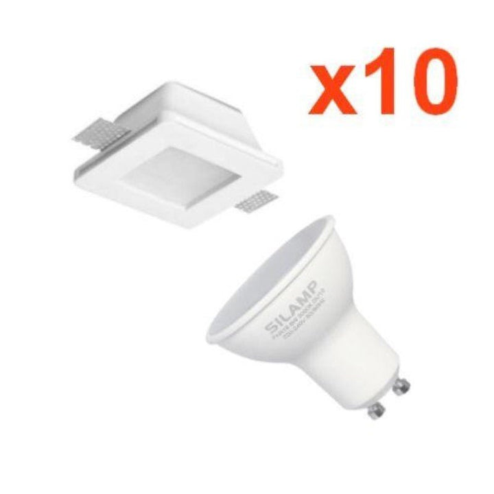 Kit Support Spot GU10 LED Carré Blanc Ø120mm + vitre opaque avec Ampoule LED 6W