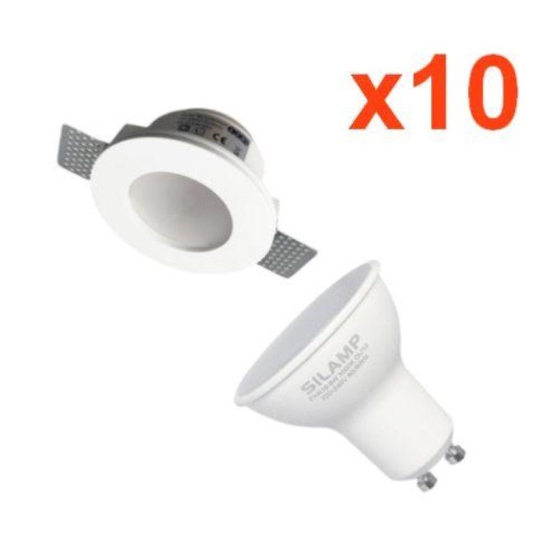 Kit Support Spot GU10 LED Rond Blanc Ø120mm + vitre opaque avec Ampoule LED 6W