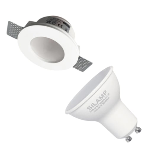 Kit Support Spot GU10 LED Rond Blanc Ø120mm + vitre opaque avec Ampoule LED 6W