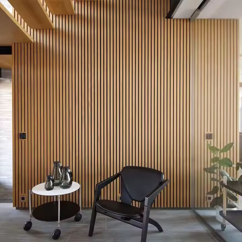 Lot de 8 Panneaux Acoustiques Muraux - Tasseaux Finition Chêne Blanc - Fond Noir - 240x60x2,2cm