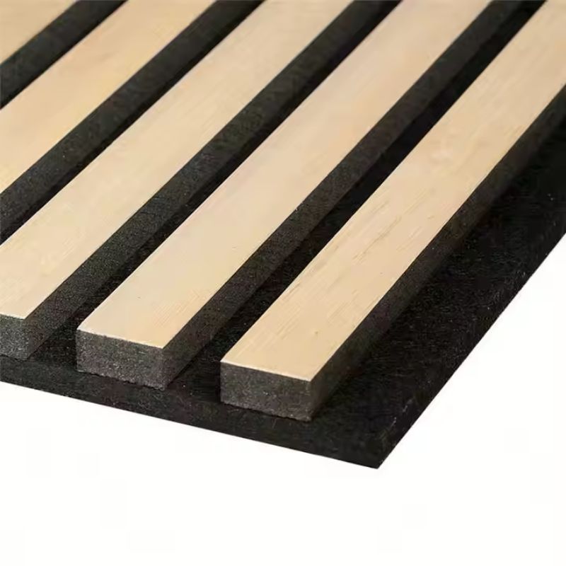 Lot de 6 Panneaux Acoustiques Muraux - Tasseaux Finition Chêne Blanc - Fond Noir - 240x60x2,2cm