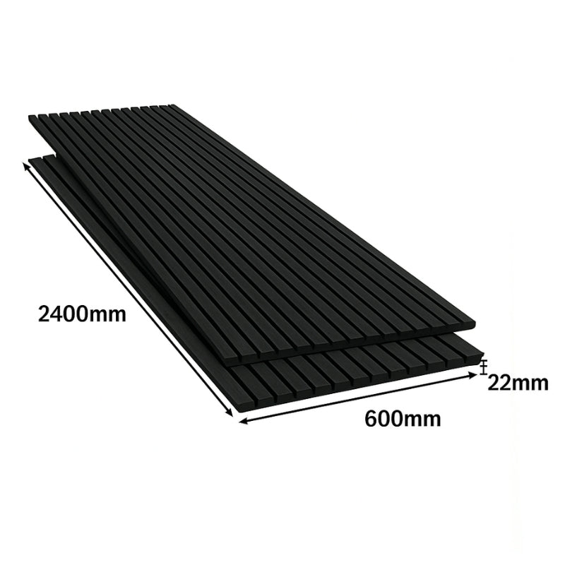 Lot de 6 Panneaux Acoustiques Muraux Bois 240x60x2,2cm - Couleur Noir avec Fond Noir