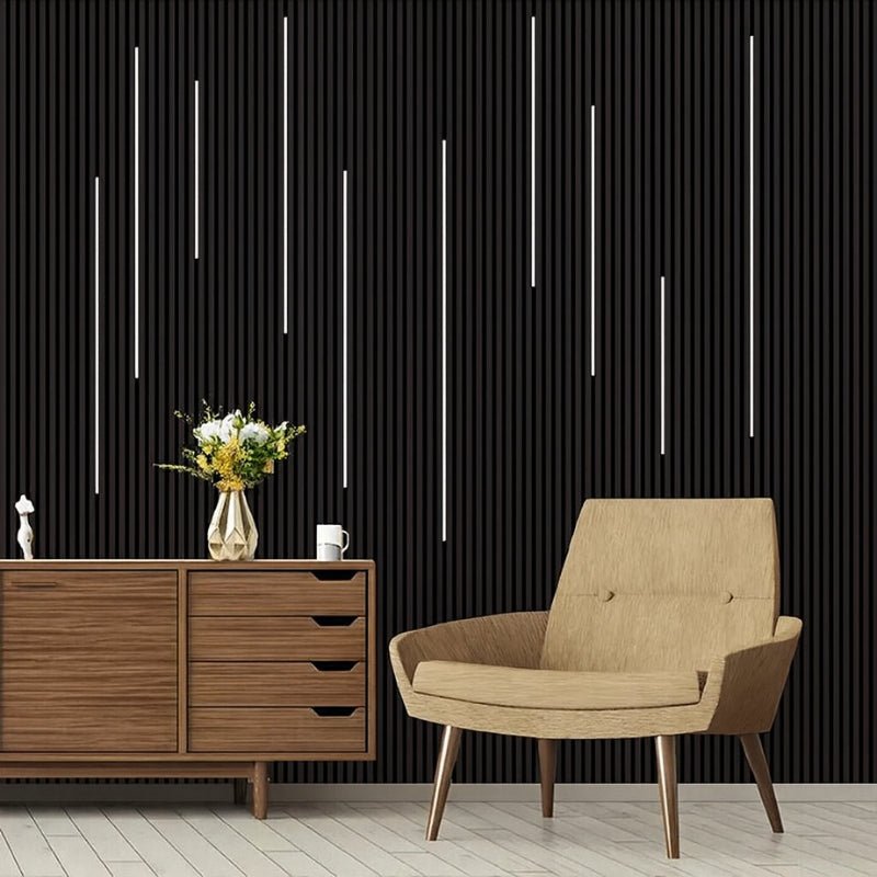 Lot de 2 Panneaux Acoustiques Muraux Bois 240x60x2,2cm - Couleur Noir avec Fond Noir