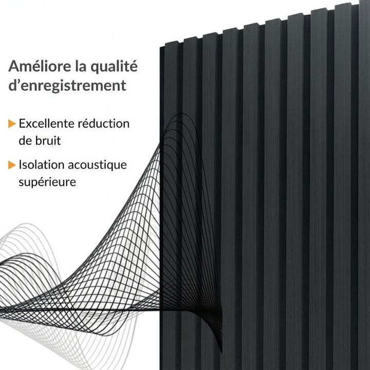 Lot de 2 Panneaux Acoustiques Muraux Bois 240x60x2,2cm - Couleur Noir avec Fond Noir