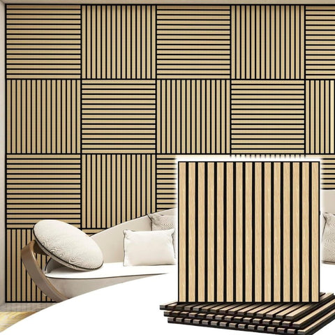 Pack de 2 - Panneaux Acoustiques Muraux Bois 60x60x2,2cm - Finition Chêne Blanc - Fond Noir