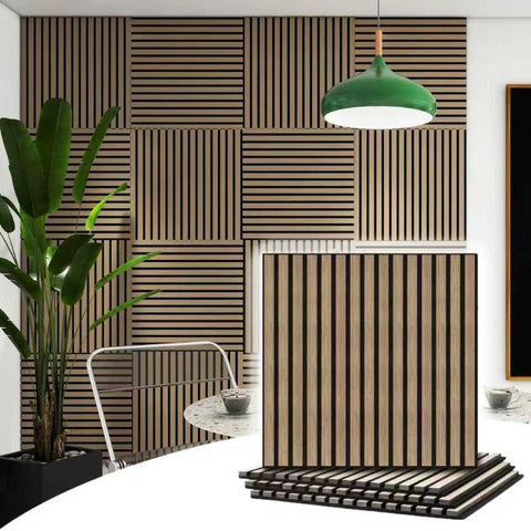 Pack de 2 - Panneaux Acoustiques Muraux Bois 60x60x2,2cm - Finition Noyer - Fond Noir