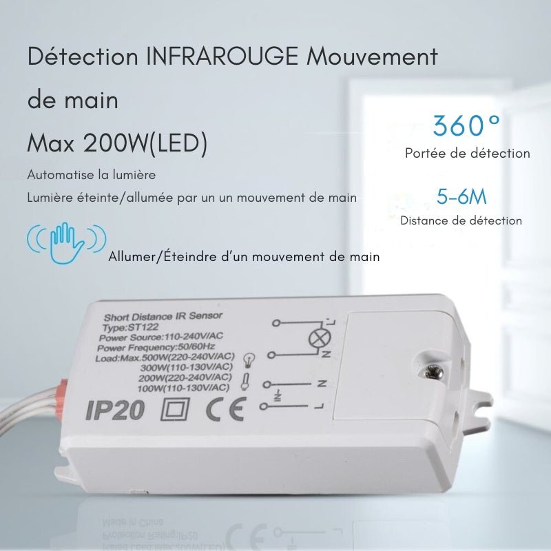 Mini Détecteur de Mouvement ON/OFF Infrarouge à Encastrer 200W max