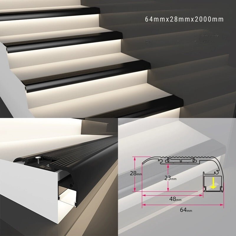 Nez de Marche Alu 2M Noir pour Ruban LED 10mm