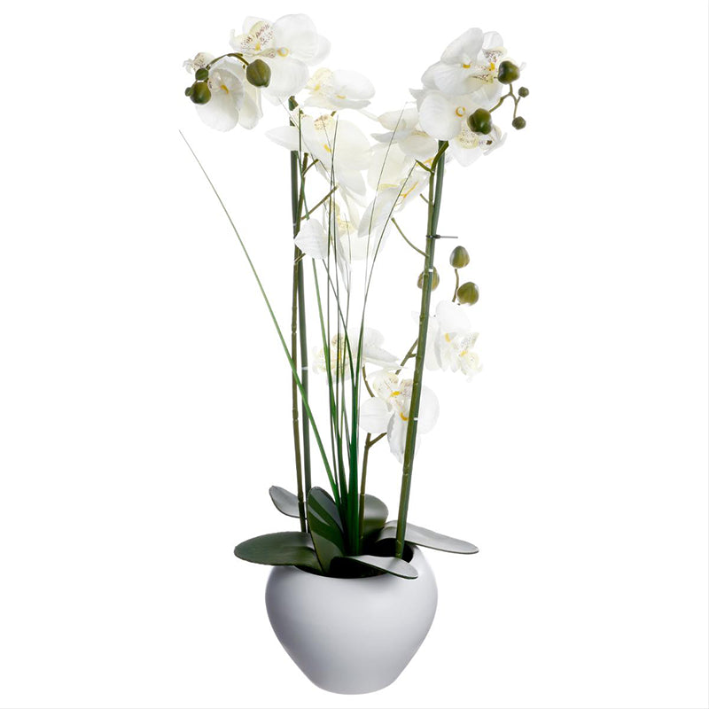 Orquídea artificial com vaso de cerâmica H53cm
