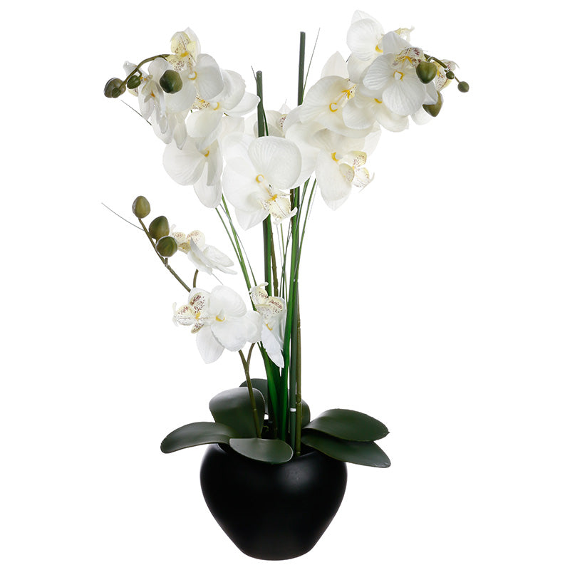 Orquídea artificial com vaso de cerâmica H53cm