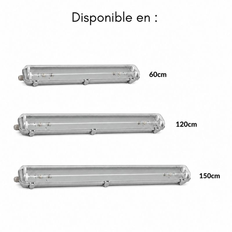 Réglette étanche double pour Tube LED T8 120cm IP65 (Boîtier vide) - Pack de 8