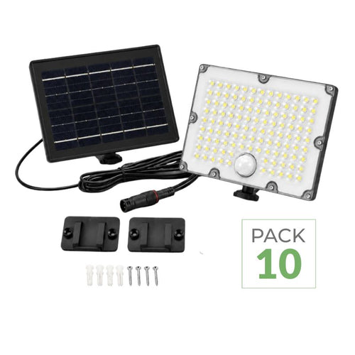 Pack de 10 - Projecteur Led Solaire Extérieur 9W IP65 3-CCT Détecteur de Lumière et de Mouvement
