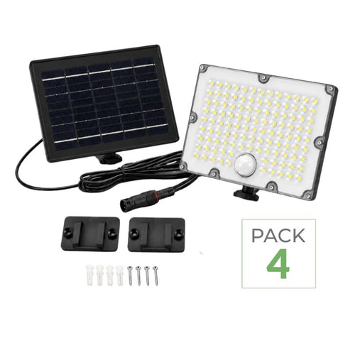 Pack of 4 - Outdoor Solar LED Floodlight 9W IP65 Light and Motion Sensor